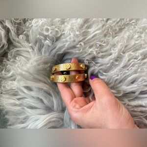 Tory Burch Gold Patent Leather Double Wrap Bracelet Gold Logo Studs